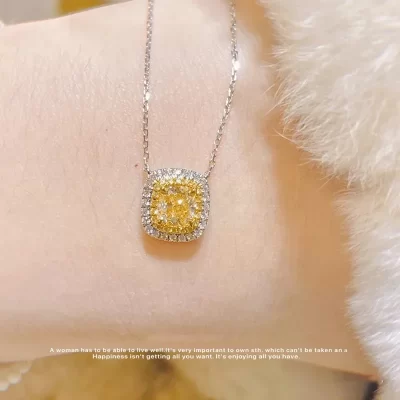 Praça 925 Colar De Pingente De Prata Esterlina, 4CT Radiant Cut Pedra De Topázio Amarelo, Casamento Único Jóias Finas, 45cm Cadeia