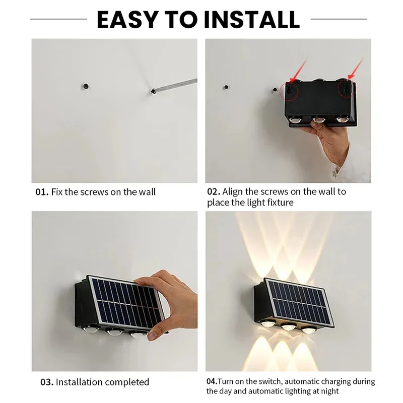 Lâmpada de parede solar ao ar livre à prova dwaterproof água movido a energia solar luz para cima e para baixo iluminar casa jardim quintal decoração fora das luzes solares - Image 5