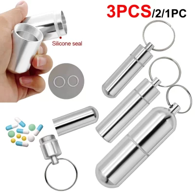 1-3PCS Mini Portable Aluminium Pill Case Keychain Outdoor Pocket Pill Box Container Carry Bottle Case Protection Box Outdoor