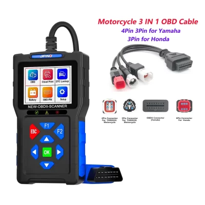 Obd2 scanner leitor de código de falhas jfind jf700 carro motocicleta obdii ferramentas diagnóstico teste carregamento tensão para yamaha honda elm327