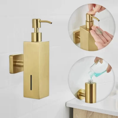 304 dispensador de sabão manual de aço inoxidável escovado montado na parede dourado preto quadrado redondo dispensador de sabão para banheiros de hotel