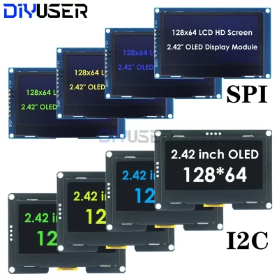 DIYUSER 2.4" 2.42 Inch 128x64 OLED LCD Display Module SSD1309 12864 4 Pin IIC I2C SPI Serial Interface for Arduino C51