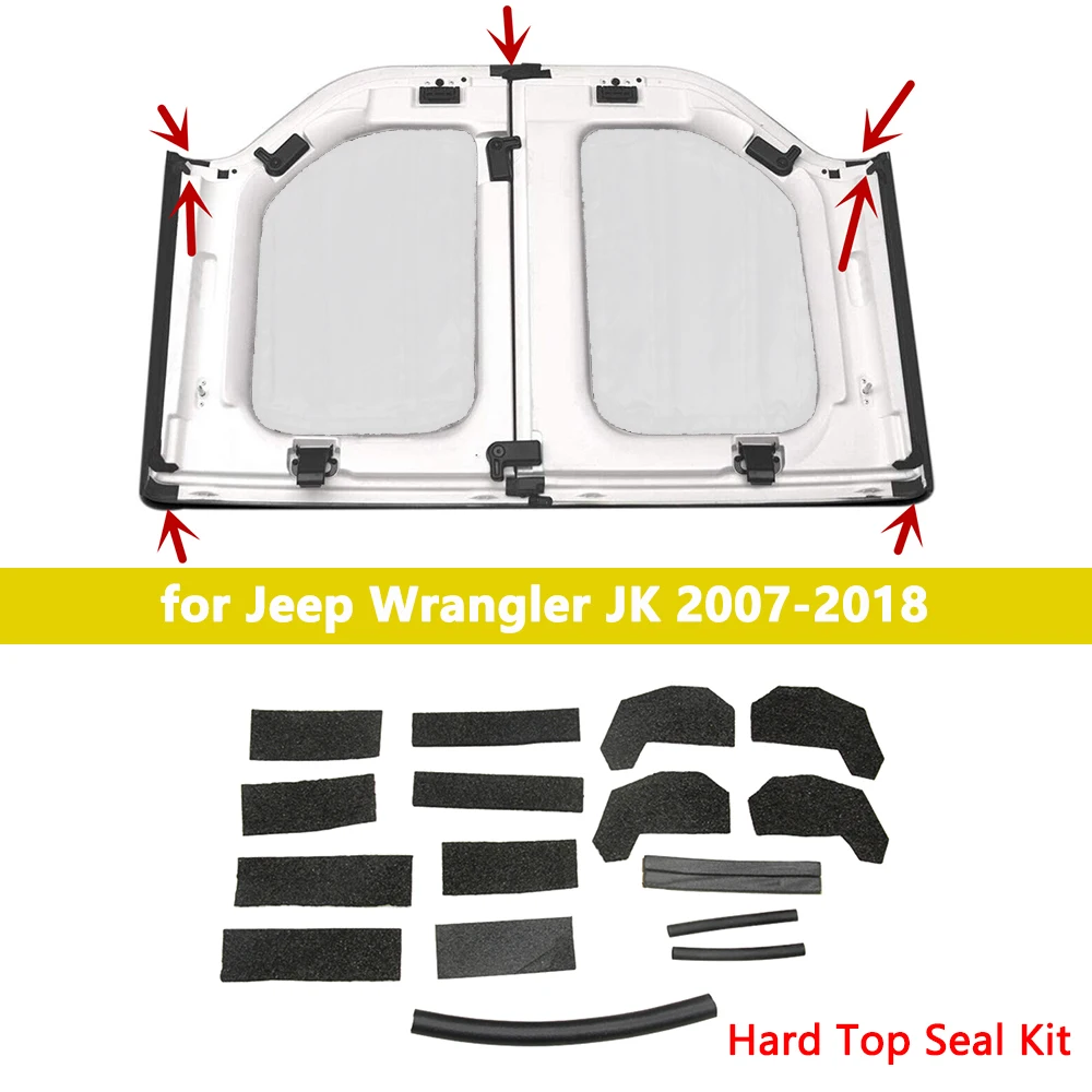 Kit de vedação superior rígida de 17 pacotes para jeep wrangler jk jku rubicon sport sahara 2007-2018 acessórios de molduras internas preto