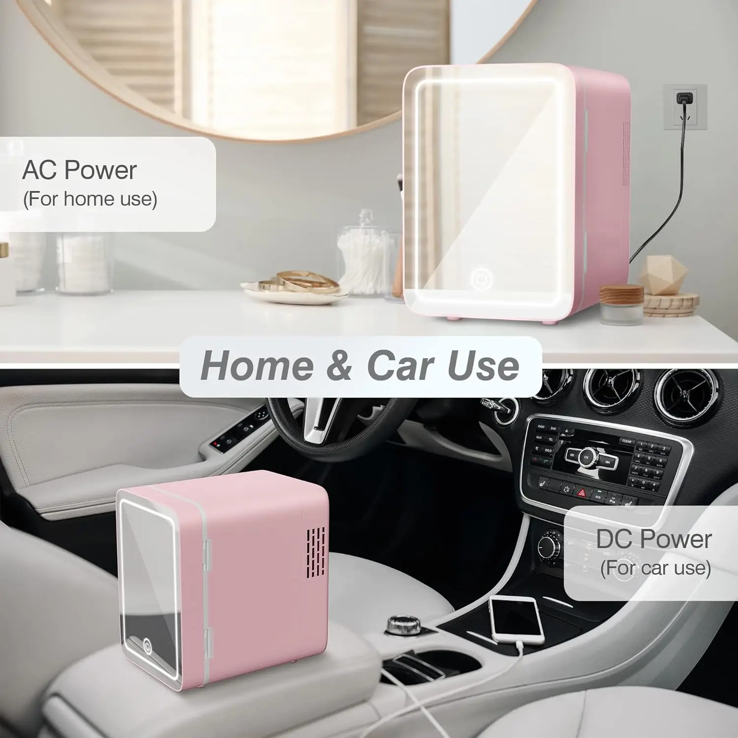 4L car mini beauty refrigerator, adjustable LED light mirror, small portable beauty refrigerator freezer for household cars. - Image 6