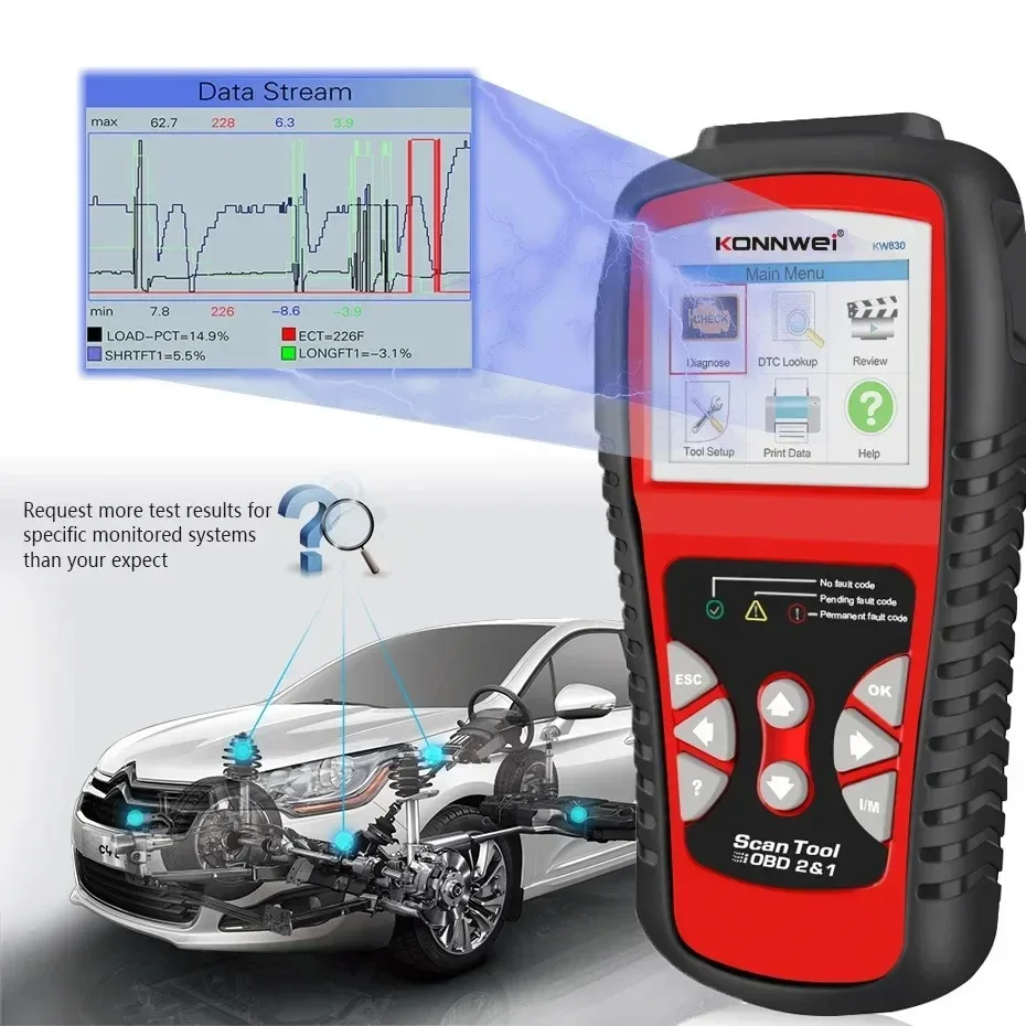 Konnwei kw830 ferramenta de scanner de carro leitor de código automático obd2 obdii ferramenta de diagnóstico leitura e claro código de falhas do veículo ferramenta de verificação - Image 4