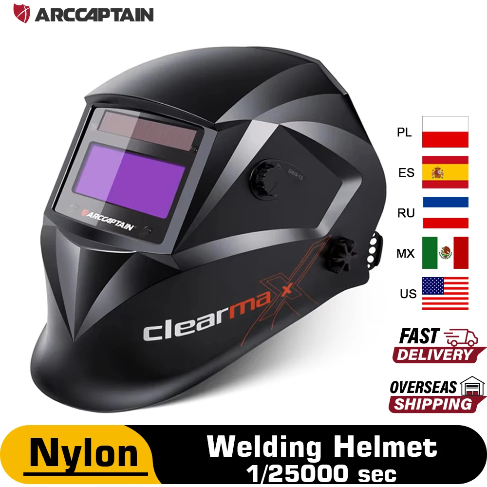 Capacete de soldagem arcaptain escurecimento automático 1/1/1/1 movido a energia solar 4 sensor de arco 1/25000s capa de soldagem máscara facial para mig mag arco tig