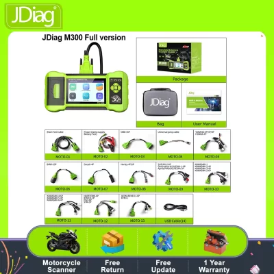 Ferramenta de scanner de motocicleta JDiag M300 OBD2 com controle bidirecional, teste ativo, sangramento ABS para Harley Ducati BMW Benelli