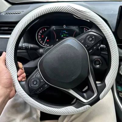Car Steering Wheel Cover Laser Carbon Fiber 1K Micro Fiber Leather PVC Wheel Booster Cover Non-Slip Auto Accessories Universal