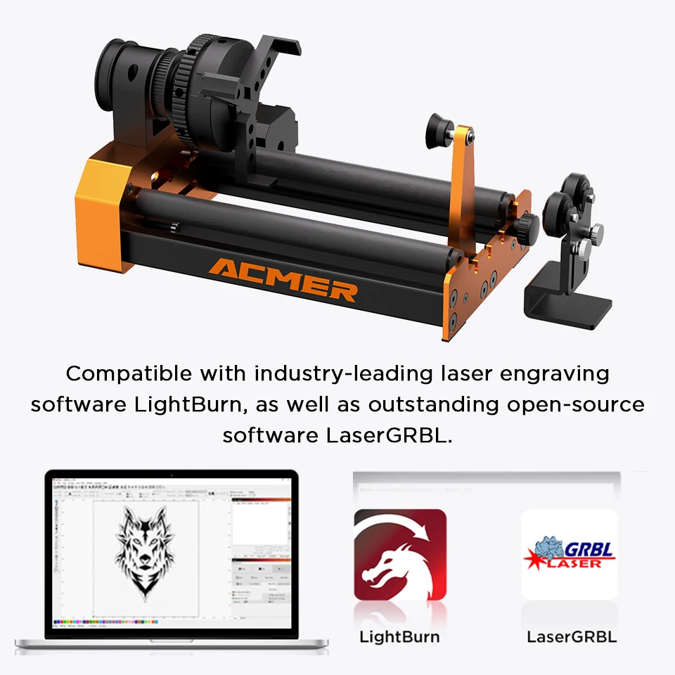 Mandril de rolo rotativo de 3 mandíbulas ACMER M4 para gravadores a laser 360 ° Pinça de rotação com diâmetro 4-64 mm, ideal para copos, anéis, objetos curvos - Image 5