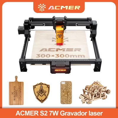 Acmer s2 7w atualização gravador a laser área de trabalho 300*300mm máquina de corte de gravura para madeira gravável couro lacado metal