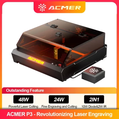 ACMER P3 48W 24W 10W + IR 2W Gravador a laser com câmera Sistema de assistência de ar Poderosa máquina de corte e gravação a laser para madeira de metal