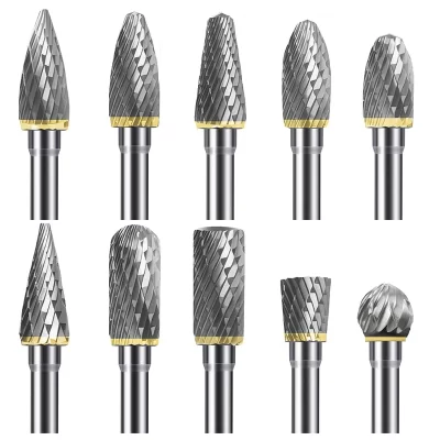 Carbide Burr Set 10PCS 1/8" Shank Double Cut Tungsten Carbide Rotary Burrs Set with Dremel Bits for Metal Wood Carving Polishing