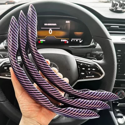 2/3PCS Laser Carbon Fiber Silicone Car Steering Wheel Cover 1K Micro Fiber Leather PVC Wheel Booster Cover Non-Slip Universal