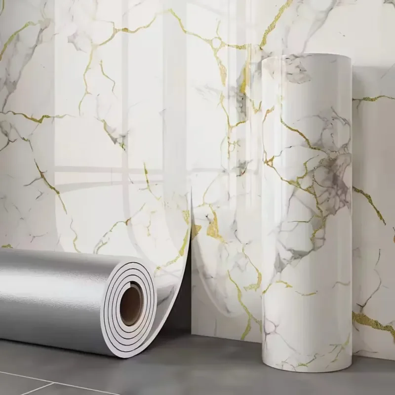 1 rolo de imitação de mármore auto-adesivo adesivo de parede grosso dourado luxo tv fundo papel de parede à prova de óleo decoração de casa - Image 3