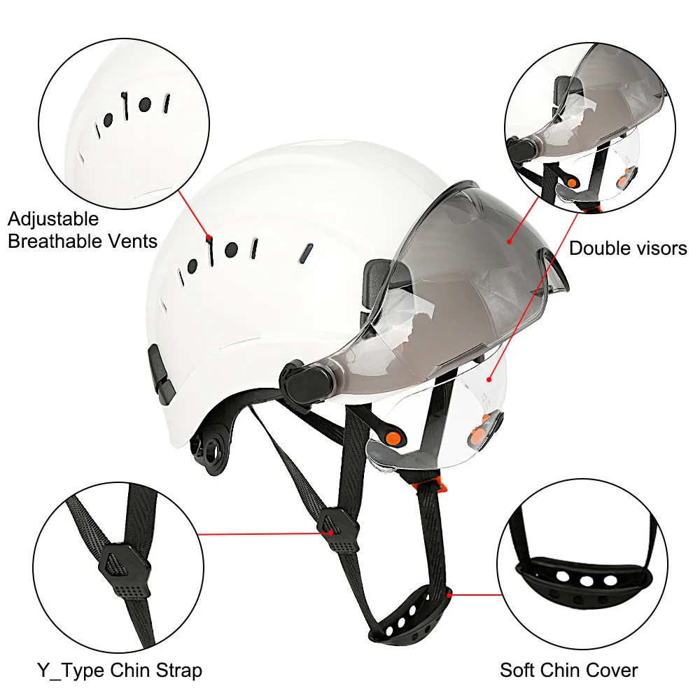 Capacete de segurança de construção ce com viseira, óculos embutidos para engenheiro, capacete abs, boné de trabalho industrial ansi, proteção de cabeça, novo - Image 4