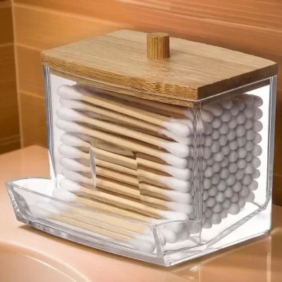 Glass Container With Lid Cotton Swab Makeup Remover Box Table Decoration & Accessories Acrylic Home and Decoration Bamboo Cover