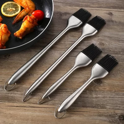 Escova de alinhavo de silicone para churrasco, escova de molho de óleo, cabo de aço inoxidável, escovas de óleo, manteiga, pão, acessórios de cozinha para churrasco