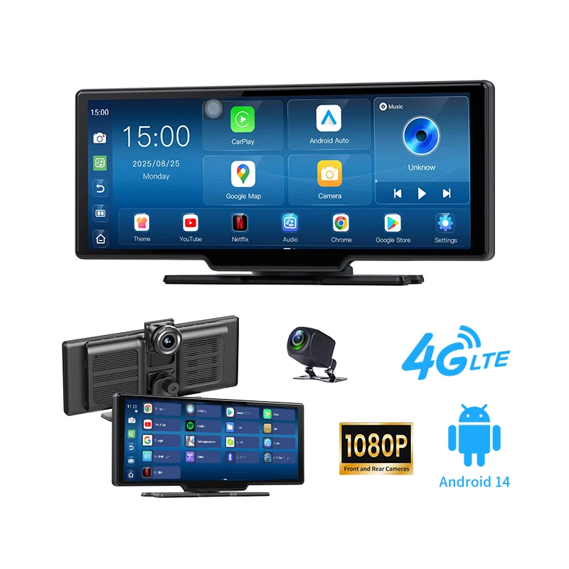 10.26 Inch Car DVR 8G+32G Carplay Auto 4G GPS Navigation Dashboard FHD Dual Lens Android 14 Rearview Mirror Recorder Dashcam