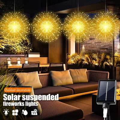 1pc pendurado luzes de fogos de artifício solares, 480led starburst luzes, luzes de corda à prova dwaterproof água ao ar livre, 8 modos, decoração de natal dia das bruxas