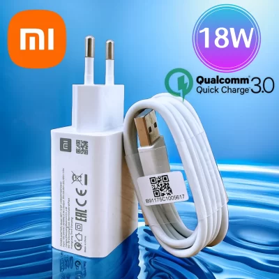 Xiaomi-Carregador Rápido Original com Cabo Tipo C, Adaptador UE, Carregador 18W, QC 3.0, Redmi 12, 10C, 13R, 12R, Nota 8, Pro, 9, 9T, poço M3, C40