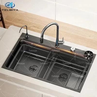 Tigela de lavagem 304 pia de cozinha de aço inoxidável multifuncional resistente a arranhões e manchas cinza grande slot único lavatório prato