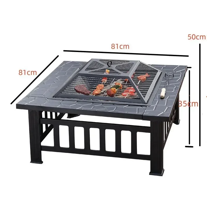 Mesa de churrasco multifuncional acampamento ao ar livre metal fogueira fogão a lenha ao ar livre fogueira churrasqueira mesa quadrada - Image 3