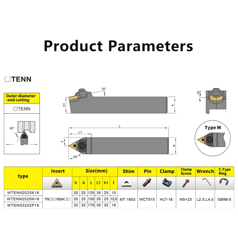 WTENN1616 WTENN2020 WTENN2525 WTENN3232 External Turning Tool WTENN Lathe Bar Turning Holder CNC Cutting Tool Cutter Bar - Image 2