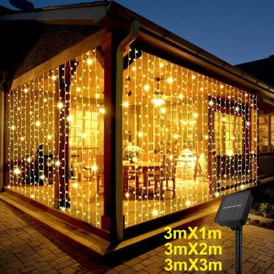 Cortina de luz solar ao ar livre 3x3m 300leds decorações do feriado guirlanda 8 modos halloween festa de natal decoração luzes da corda