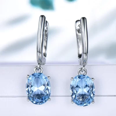 Brincos pendentes de topázio azul natural com corte oval, prata esterlina 925 para mulheres, joias finas com pedras preciosas coloridas, boucle d'oreille
