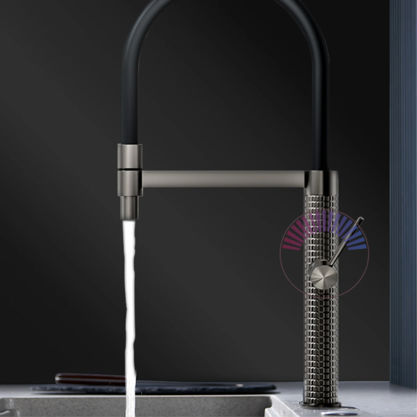 AITANA-torneira de cozinha de latão de luxo, alça única, fria e quente, controle duplo, design moderno, pia preta simples - Image 2