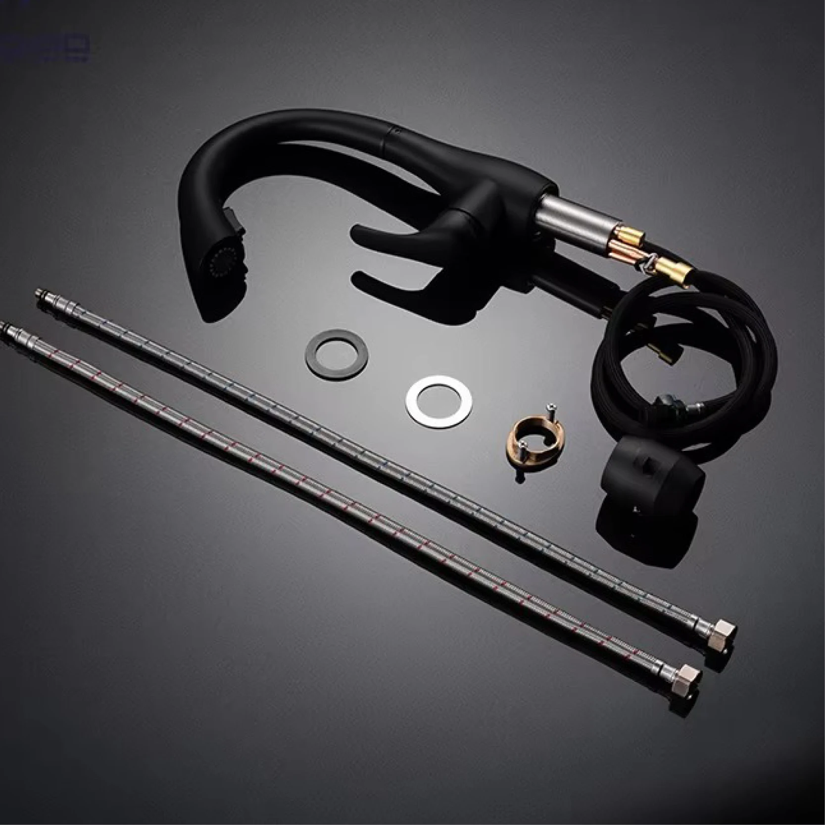 Pistola de luxo cinza latão torneira da cozinha controle toque pull out único punho água quente e fria 2 funções misturadora com rotação 360 - Image 6