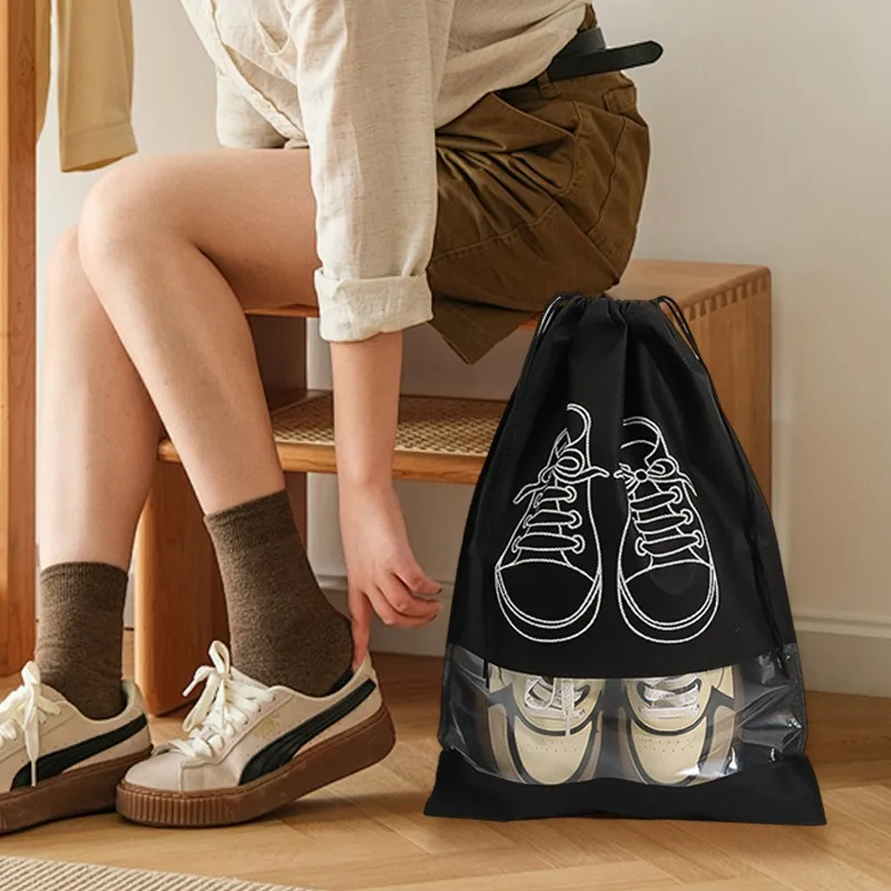 30/1x Portable Non-Woven Cloth Shoe Bags Waterproof Dustproof Travel Shoe Storage Bag Hanging Drawstring Packing Pouch Organizer - Image 4