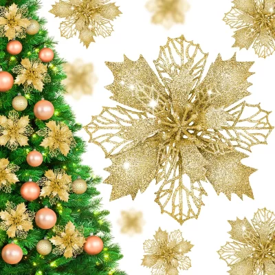 14 pçs flores artificiais 11cm flor falsa decoração de natal árvore de natal guirlanda ornamento para decoração de casa acessório de presente de ano novo