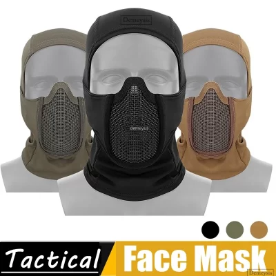 Balaclava tática máscara de malha airsoft paintball proteção facial completa estilo ninja capuz máscara de metal de aço design dobrável