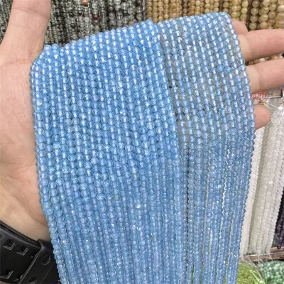 Natural facetado azul topázio 3/4mm minúsculo pequeno redondo solto fio contas de pedra para fazer jóias pulseiras colar acessórios