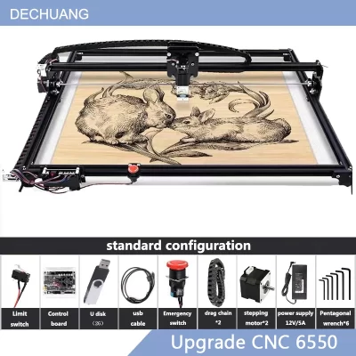 Preto cnc 6550 2 eixos nova máquina de gravura cnc área de trabalho 65*50cm 20w gravador a laser com parada de emergência para corte madeira mdf