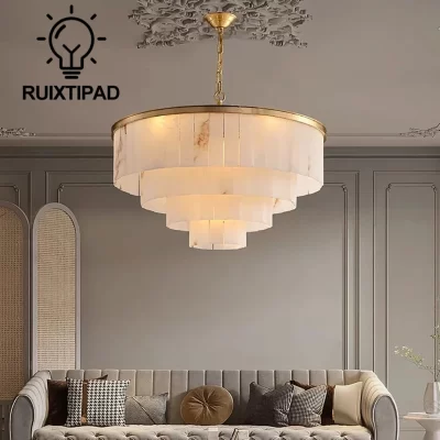 Espanha lustre de mármore natural para sala estar villa escada luz sala jantar quarto vintage pingente mármore luminária