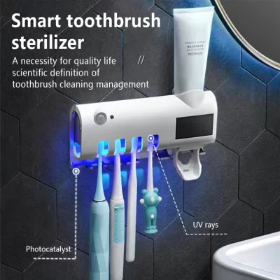 Automatic Toothbrush Holder Wall Mounted Solar UV Light Ultraviolet Toothbrush Sterilizer Toothpaste Holders Bathroom Accessory