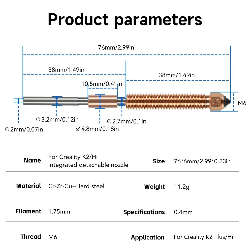 Para creality k2 plus/hi bocal destacável bocal de aço endurecido impressão de alta velocidade 0.2/0.4/0.6/0.8mm acessórios de impressora 3d - Image 5