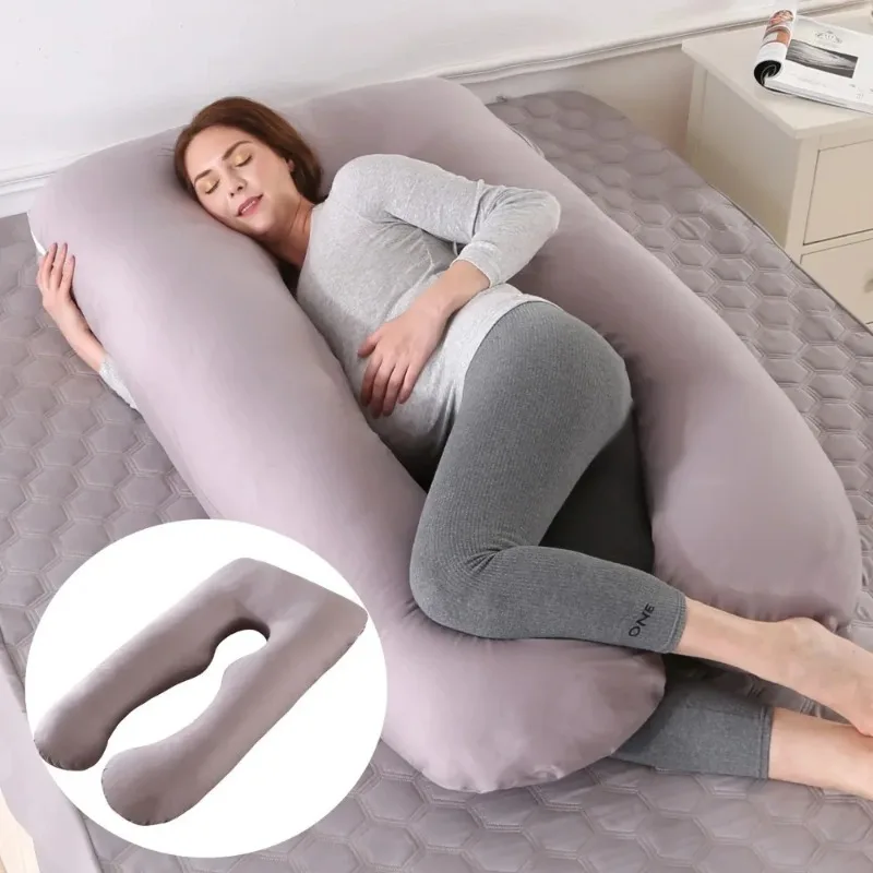 Almofada de corpo longo para gestantes, quatro estações, cor sólida universal, almofada em forma de U, suporte de cintura, amamentando, mãe