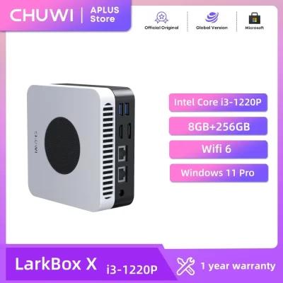 CHUWI LarkBox X Mini PC Intel Corei3-1220P 8GB RAM 256GB SSD Saída de tela tripla até 4K Sistema de resfriamento avançado Wifi6 Mini PC