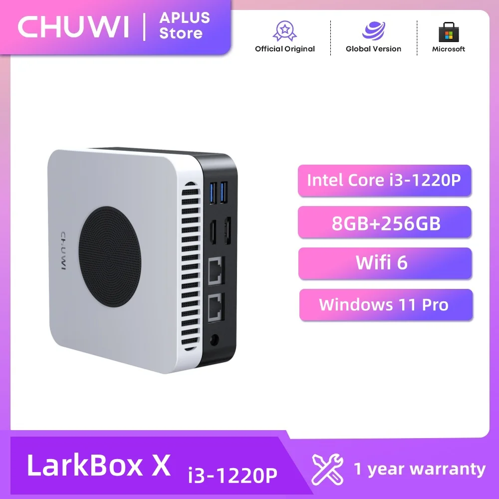 CHUWI LarkBox X Mini PC Intel Corei3-1220P 8GB RAM 256GB SSD Saída de tela tripla até 4K Sistema de resfriamento avançado Wifi6 Mini PC