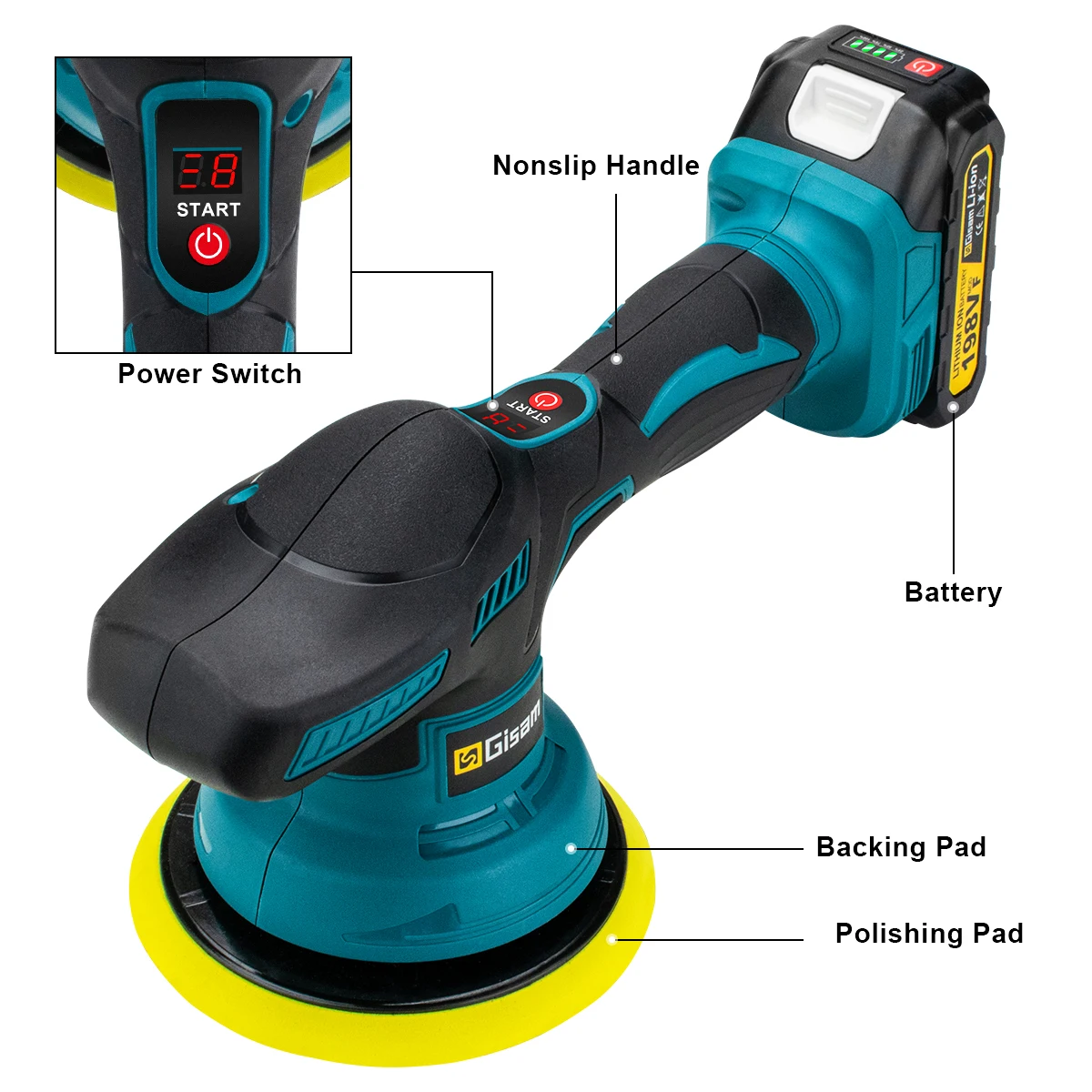 Gsiteis polidor de carro sem fio 8 engrenagens display digital polidor elétrico auto carro polimento máquina depilação para makita 18v bateria - Image 5