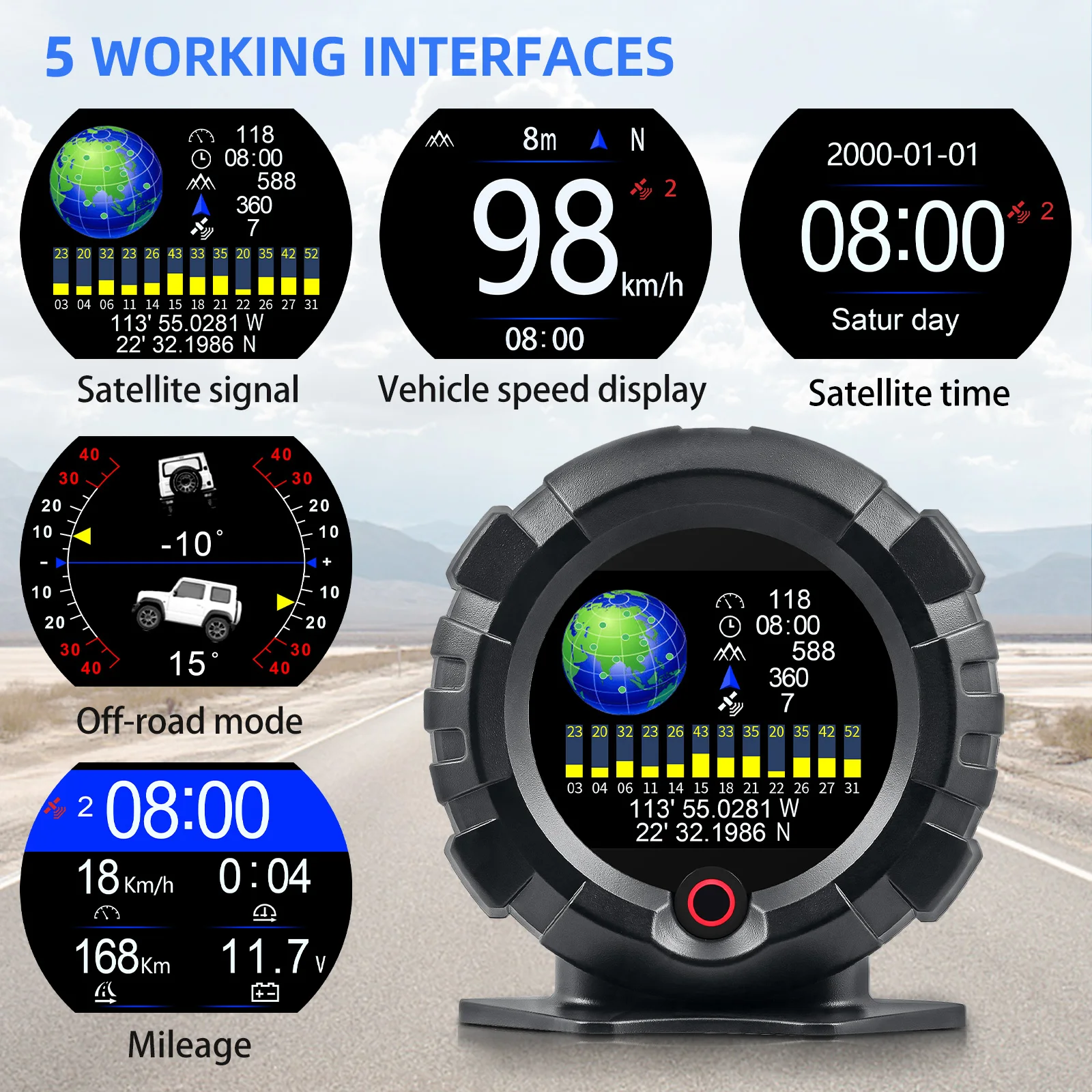 X95 Car GPS Slope Meter Digital Head Up Display Inclinometer Speedometer Off-road Car Pitch Slope Angle Meter Altitude Latitude - Image 3
