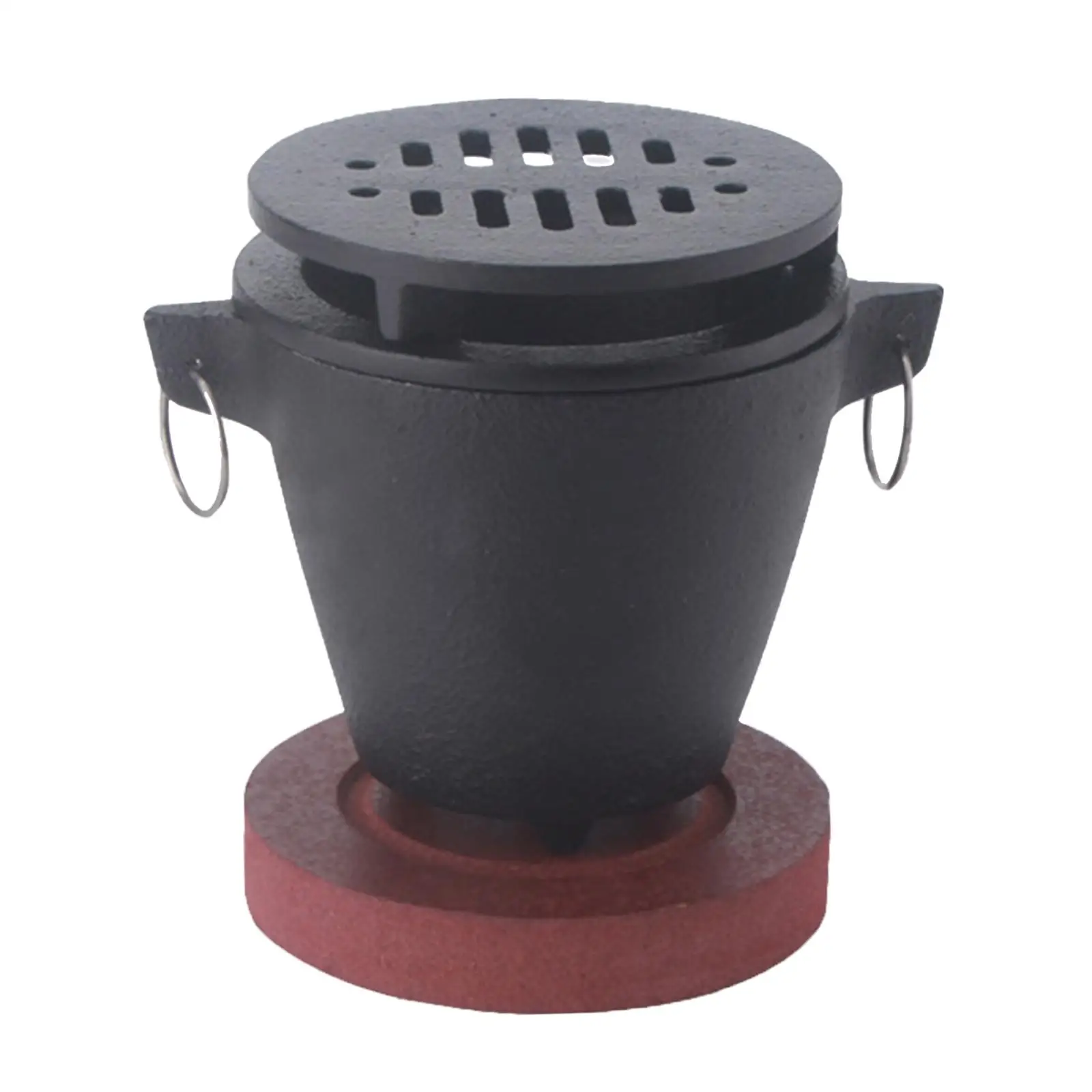 Churrasqueira portátil de ferro fundido com base de madeira, Prático Tabletop Fire, Fogão de aquecimento para aperitivos e churrasco, Hibachi Camping