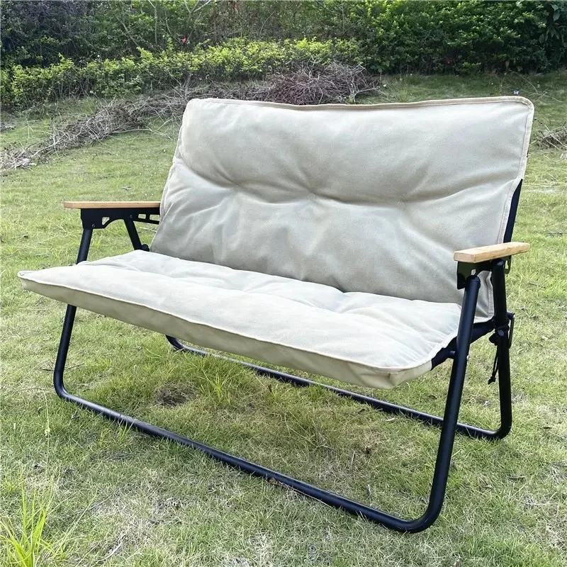 2-Person Outdoor Chair Folding Sofa Double Camping Chair Waterproof Oxford Fabric with Thickened Seat Cushion for Beach Picnic