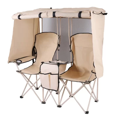 Outdoor Double Folding Fishing Chair with Canopy Waterproof Multifunctional Fishing Sunshade Natural Hiking Equipment