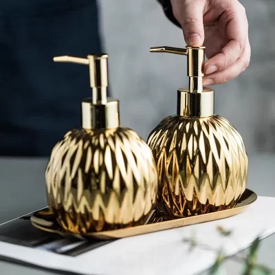 Gold Soap Dispenser para Banheiro, Garrafas De Shampoo De Cerâmica, Hand Liquid, Siver, 400 ml