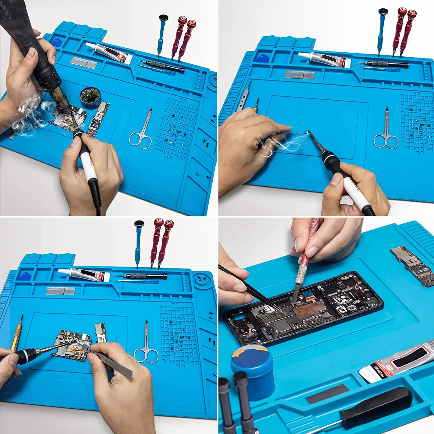 Tapete de estação de solda Tapete de trabalho de silicone resistente ao calor 932 ° F Tapete magnético antiestático para reparo de relógio de laptop de telefone eletrônico - Image 6