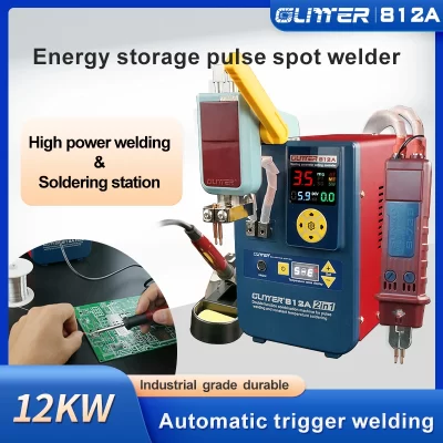 Máquina de solda a ponto de armazenamento de energia GLITTER 812A 12,6KW 0,05-0,4mm com funções de ferro de solda 50w Indústria e soldador doméstico